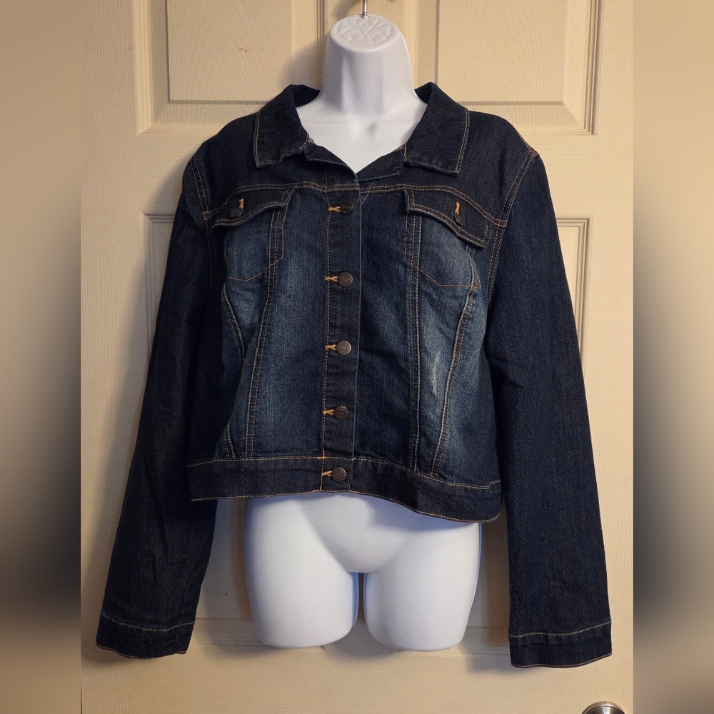 L.E.I Dark Wash Cropped Denim Truck Jacket Size XXL